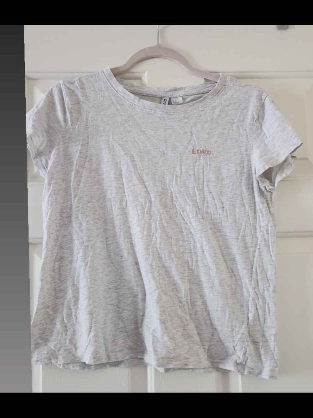 H&M Light Gray Tee with Pink 'Love' Embroidery